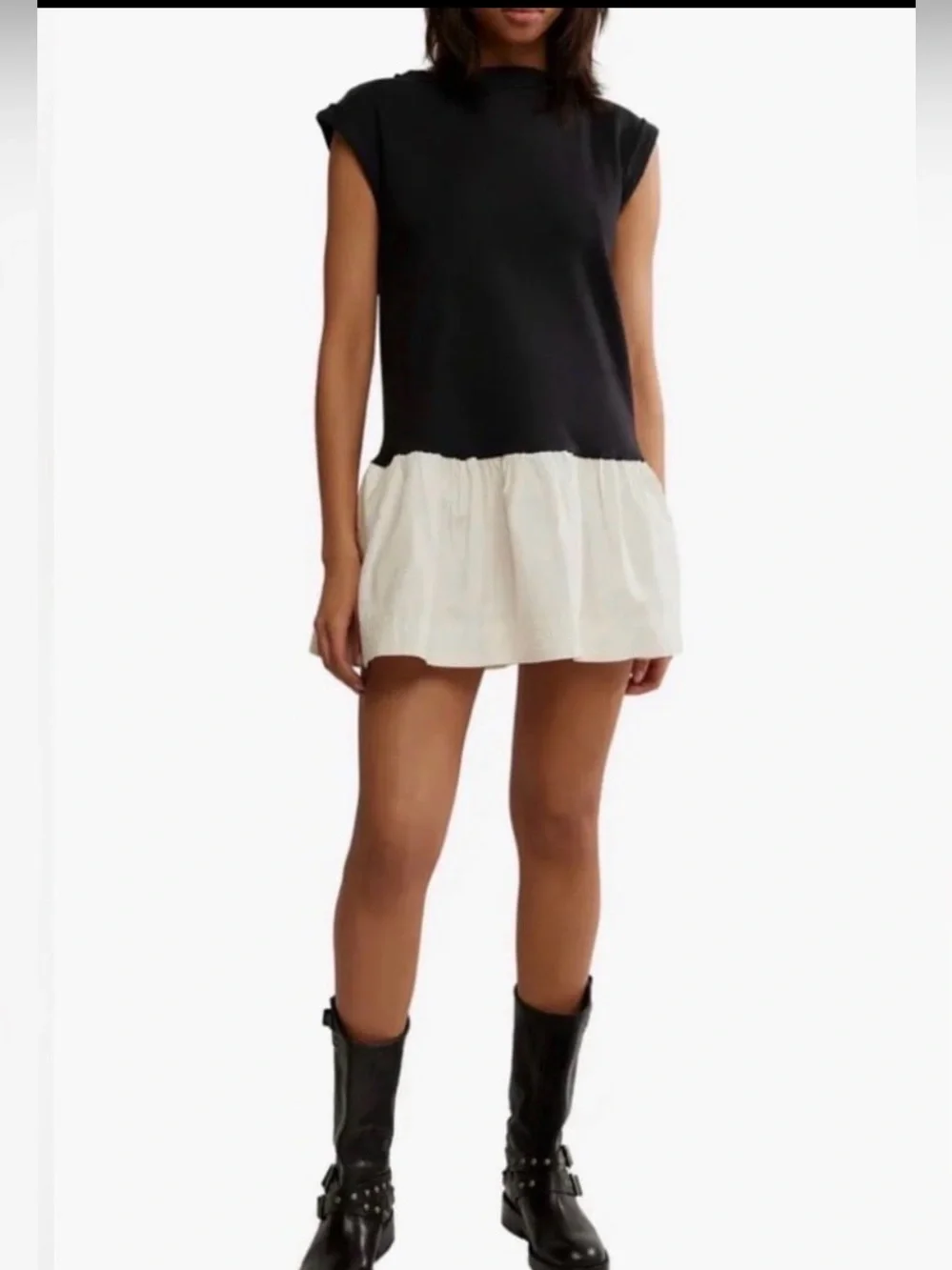 Free People Simply Smitten Mini Dress Black White Mixed Media OB1297645 XS